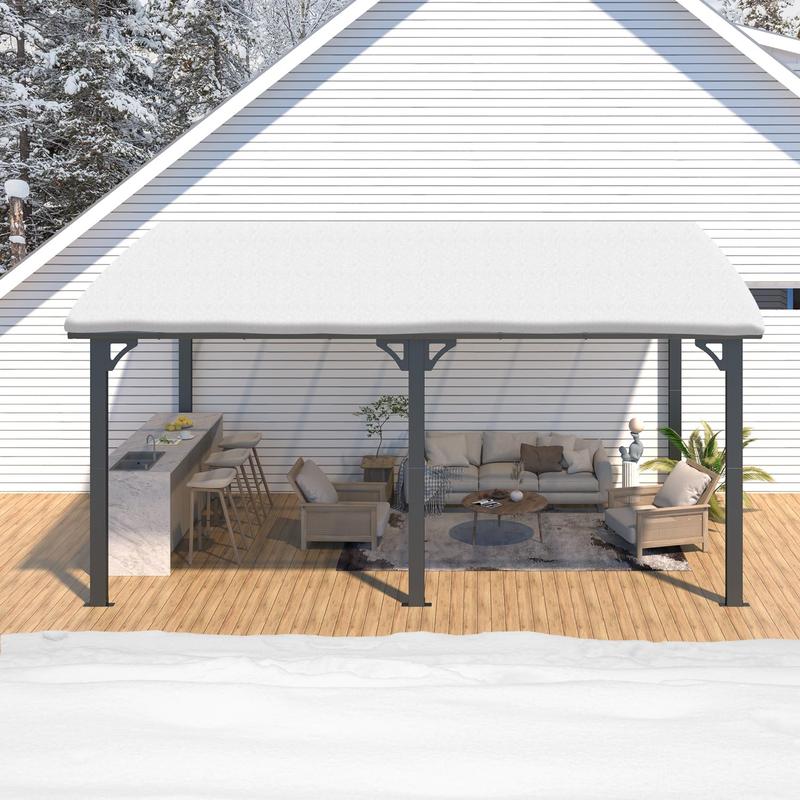 Gazebo Outdoor Pergola for Patio, Large Wall-Mounted Hard Top Lean to Metal Gazebo Shelter Pergolas Furniture