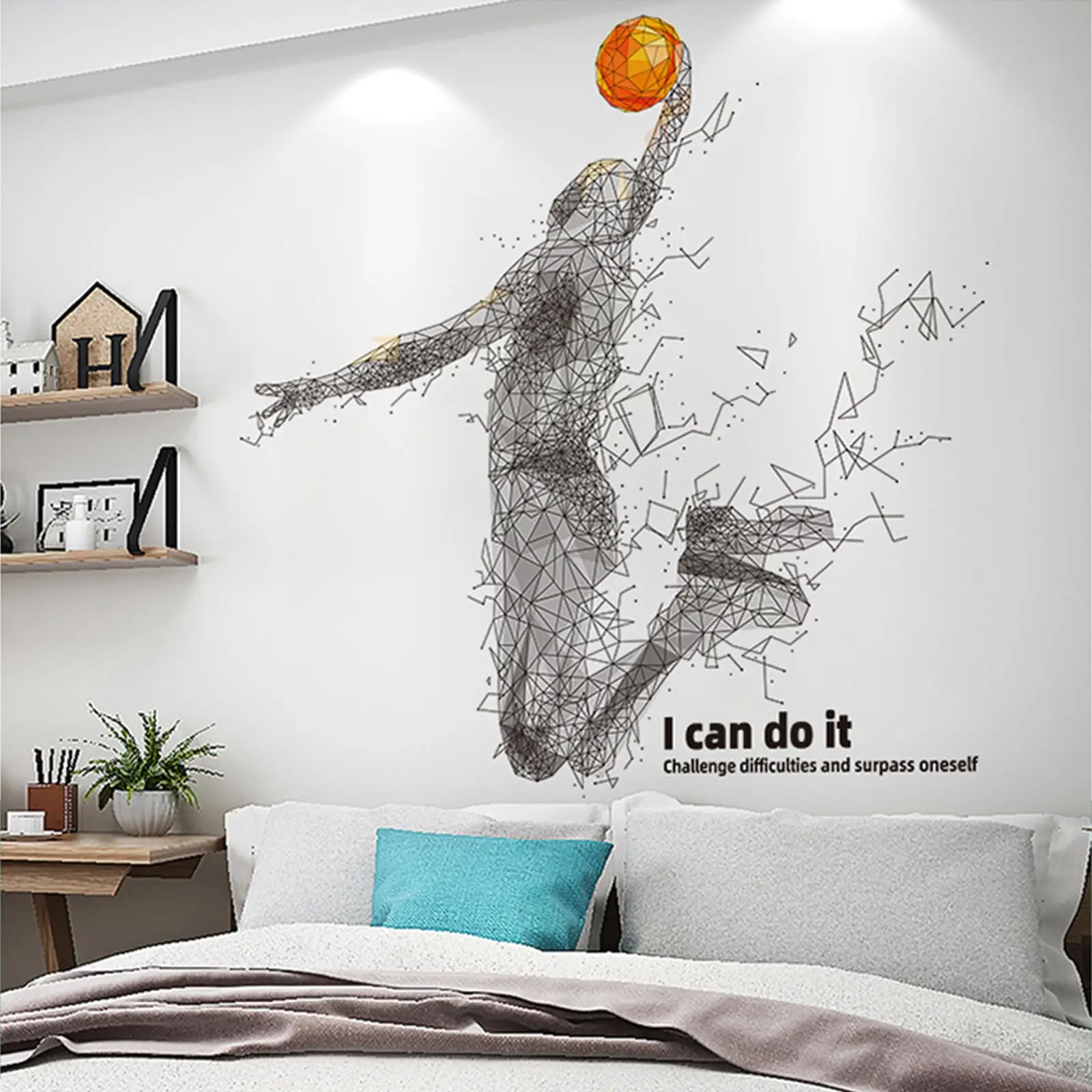 3D Basketball Player Wall Stickers Children's Bedroom Living Room Stickers Detachable DIY Sports Wall Stickers Art murals Wall Stickers Boys Room Game Room Stickers Decoration（Brand New）