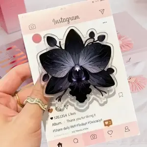 Gothic Black Orchid Acrylic Phone Grip | Witchy Dark Botanical Griptok Clear Collapsible Smartphone Stand Holder
