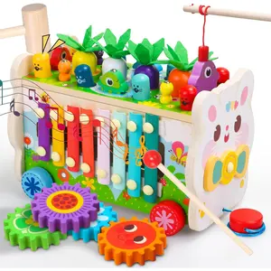 9 in 1 Montessori Toys for 1 Year Old, Wooden Hammering Pounding Toy Game with Xylophone for Toddlers 1-3, Gears and carrot harvest,1 Year Old Girl Birthday Easter Gifts, Learing Toys for babies