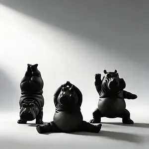 /3countHippo Statue Ornament - Durable Plastic Hippo Sculpture Suitable for Indoor/Outdoor Use, Calm Animal Desk & with Cute Chibi Hippo - Zen Studio Decoration,Reliable for Zen Lovers (Hippo Statues)