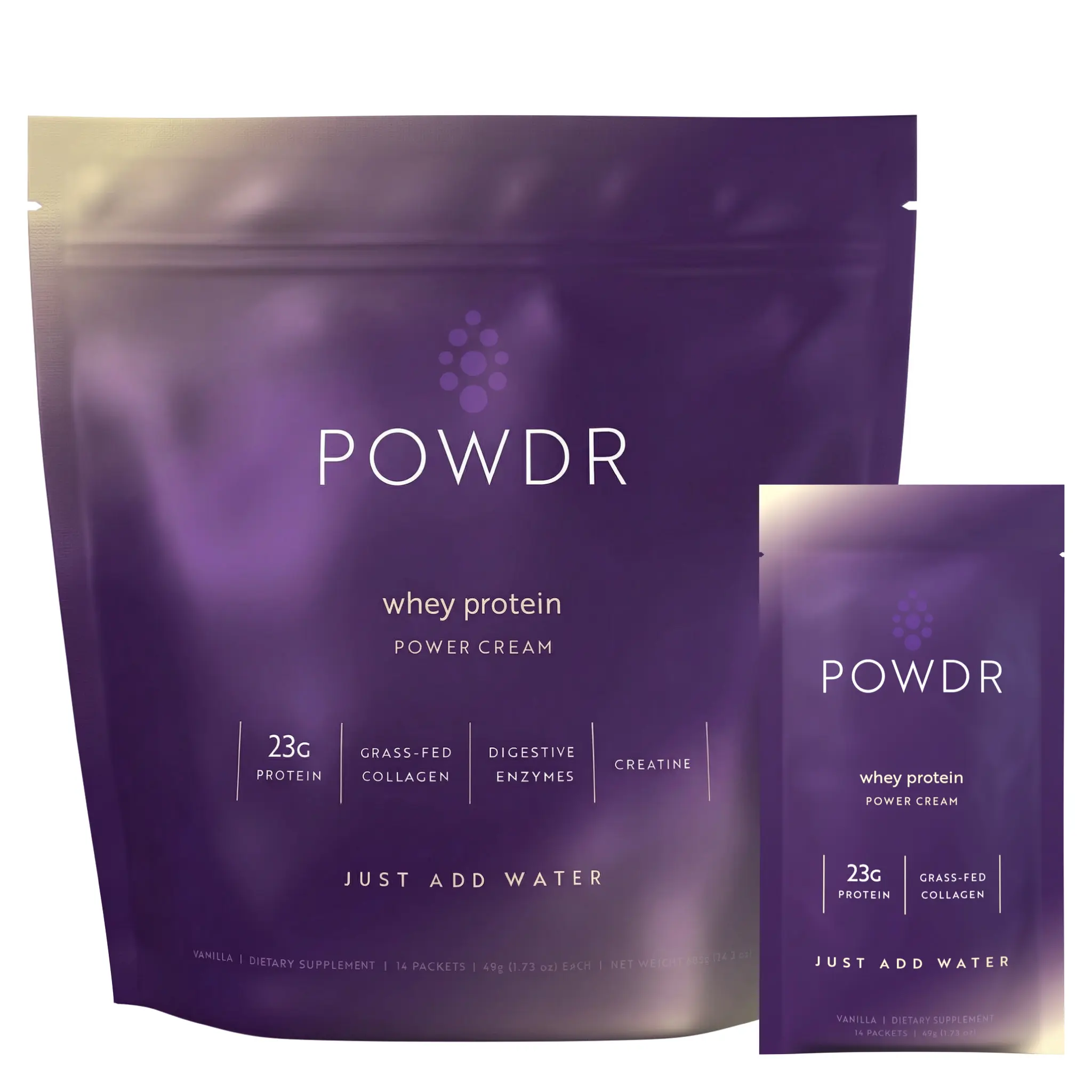 drinkpowdr Whey Protein Powder - Certified Organic, Gluten-Free, 23g Protein 5-Blend Superfood Supplement with Tart Cherry, Creatine, Glutamine, Collagen, Low Sugar, Cream Vanilla, No Chalky Feel, for Fitness Muscle Support, Post-Workout Recovery