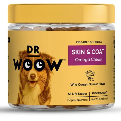 Dr Woow Skin Coat Omega - High-Protein Salmon Flavor Treats with Biotin + Zinc & Vitamins, Supports Shiny Coat, Reduces Dryness, Boosts Healthy Skin