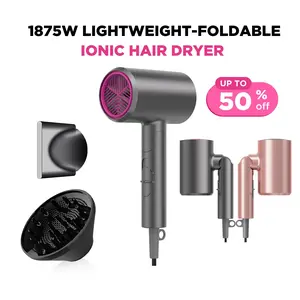 Ionic Hair Dryer 1875W Quick-Dry, Frizz Reduction, Concentrator & Diffuser Accessories, Lightweight & Quiet, Foldable Travel Design,Adaptable to All Hairstyles,Blow Dryer,Compact Design for Women and Men,Christmas Gifts Holiday Gift,Grey,Pink