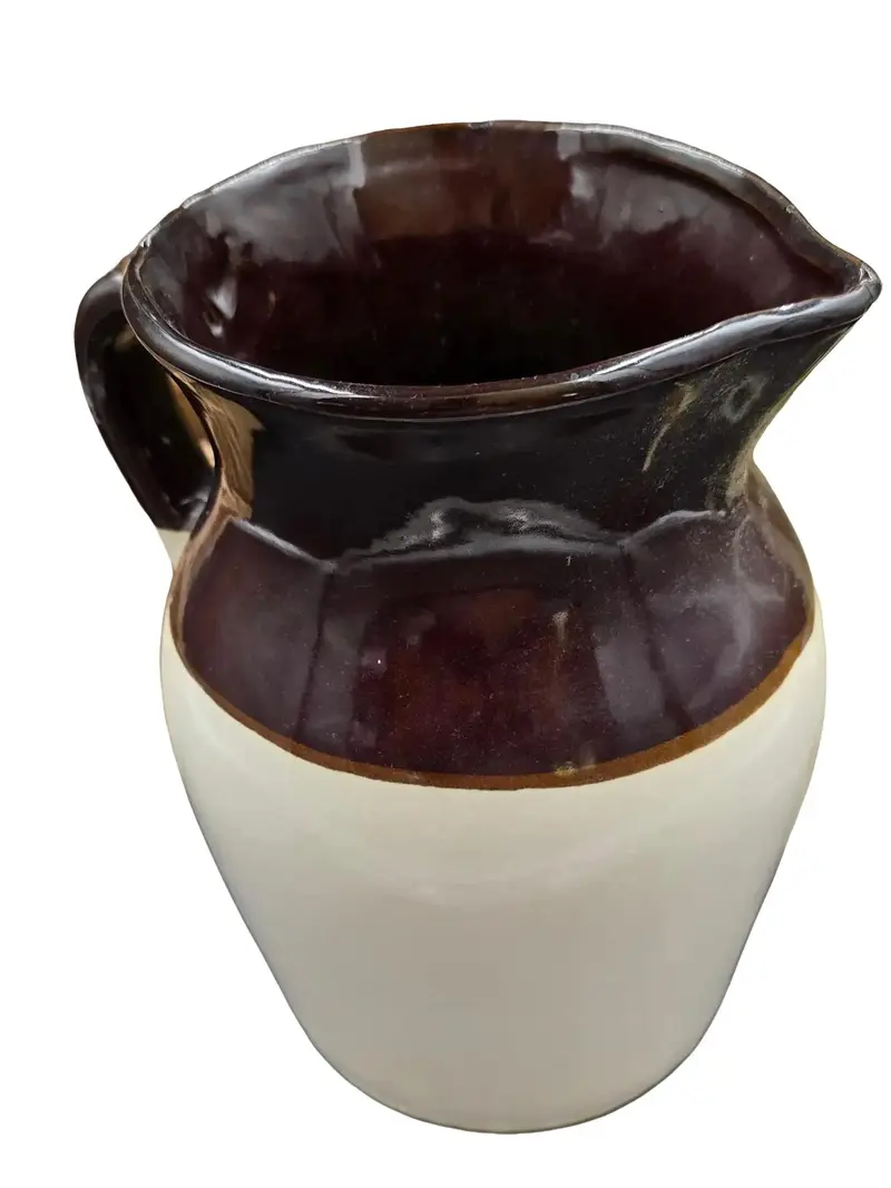 Rustic Farmhouse Pottery Jug Stoneware Pitcher with Classic Design for Home Decor Unique Brown and White Ceramic Vase Drinkware Vintage Style 11 x 8 Inches