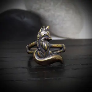 925 Silver Filled Old Fox Antique Retro Gold Tone Ring