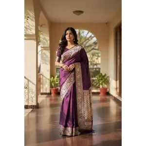 Banarasi Silk Saree with Unstitched Blouse, Cultural Wear for Women