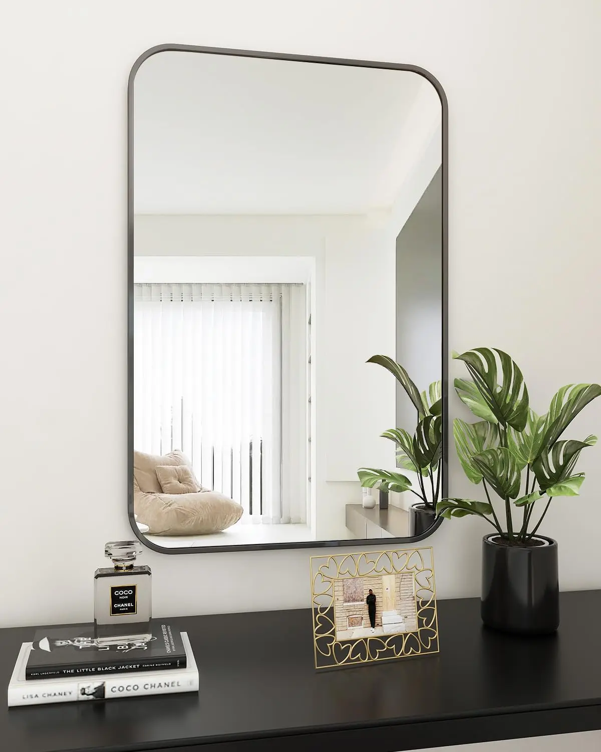 BEAUTYPEAK Rectangular Bathroom Mirror 28''x20'' Black Bathroom Wall Mirror Aluminum Frame Wall-Mounted Mirrors for Entryway Bedroom Living Room
