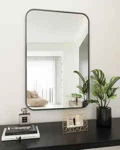 BEAUTYPEAK Rectangular Bathroom Mirror 28''x20'' Black Bathroom Wall Mirror Aluminum Frame Wall-Mounted Mirrors for Entryway Bedroom Living Room