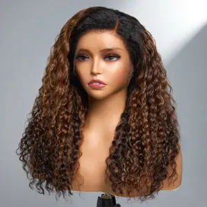 16-20 Inches 4C Edges | Kinky Edges Ombre Brown Deep Wave 13x4 Frontal HD Lace Side Part Long Wig-100% Human Hair