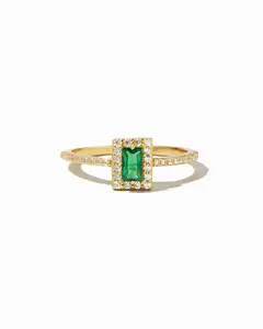 Sami Jewels Emerald Ring with Baguette Stone, 925 Sterling Silver, Sizes 4-10, Ideal for Everyday Wear