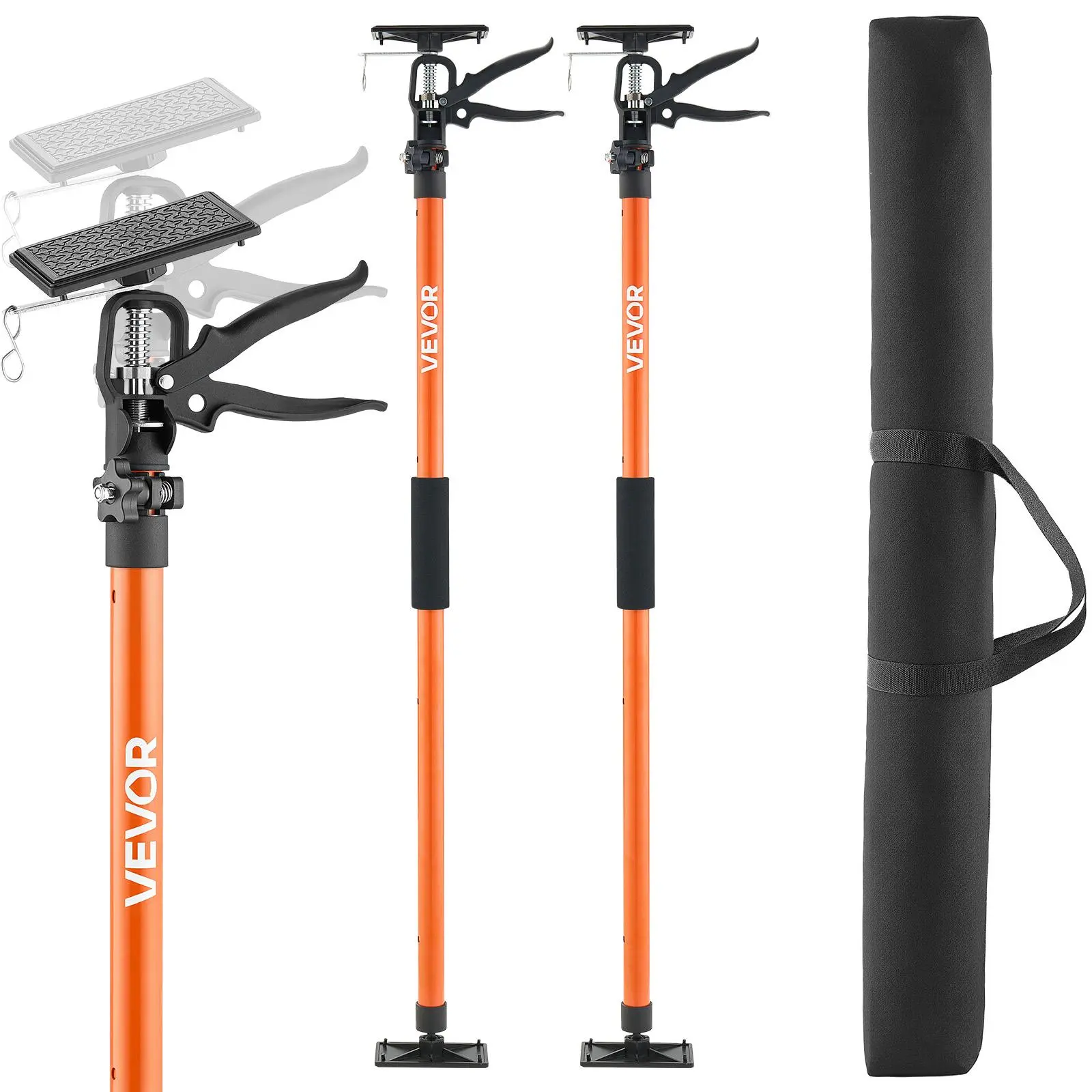 VEVOR 2-Pack Steel Telescopic Cabinet Jack Support Poles, 3rd Hand Work Tools with Carry Bag, 45.7-114.2 in Quick-Release Non-Slip Foam Rods, 154 lbs Weight Support Capacity PP+PVC Tools for Cabinet Installation, Drywall Lifting, Adjustable Angle