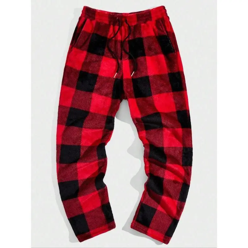 Flannel Sweatpants for Men in a Classic Plaid Print, Casual Fitted Design with a Drawstring Waist and Pockets for Fall & Winter, Stretch, Menswear, Checkered, Gingham