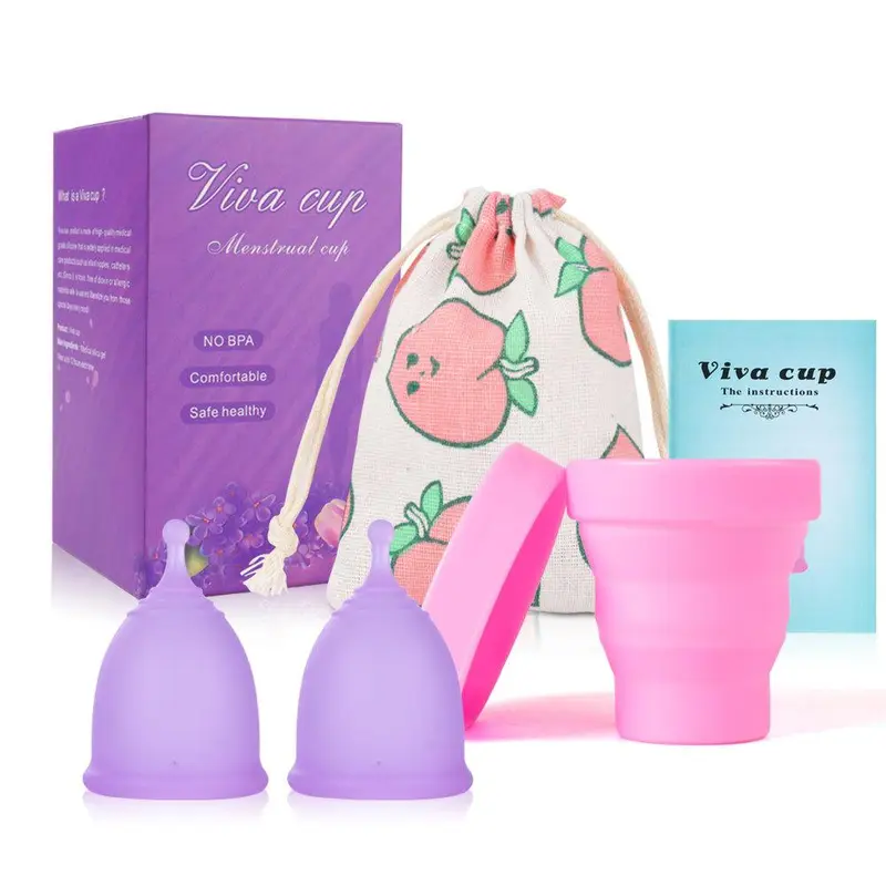 Reusable Menstrual Cups Set, Period Cup, 2 Counts Menstrual Cup & 1 Count Collapsible Silicone Foldable Sterilizing Cup, Feminine Care Tools Kit