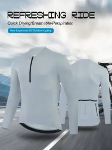 Men’s quick-dry, breathable half-zip cycling shirt/top with short sleeves and three rear pockets—road and mountain biking outdoor sports style