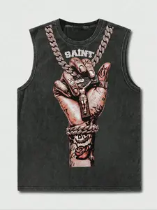Men's Hand & Letter Print Tank Top, Regular Fit Casual Graphic Sleeveless Top for Summer, Men's Top for Daily Wear, Cotton Tank Tops, Sleeveless Slim Fit Menswear, Sleeveless Printed