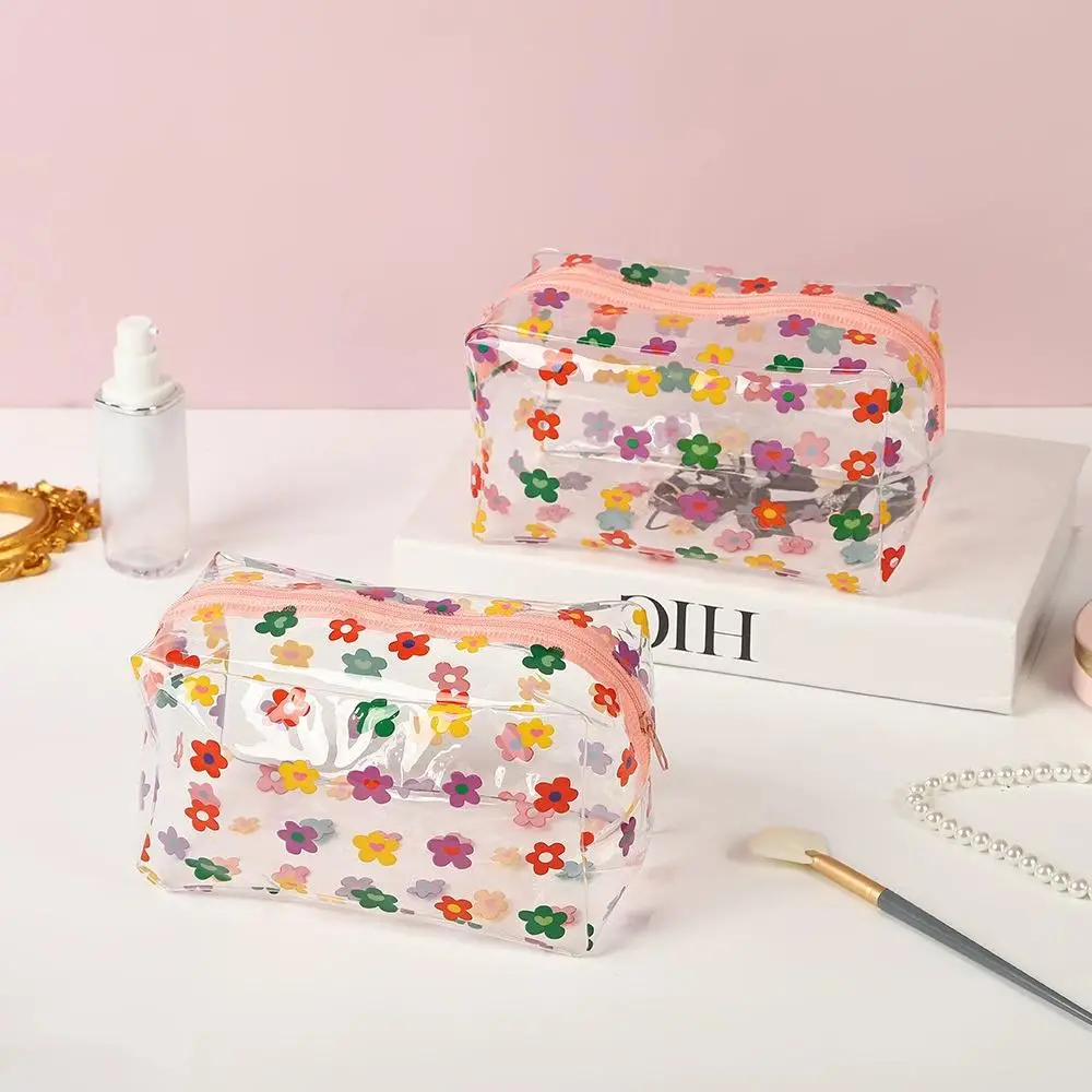 Flower Pattern Clear Makeup Bag, Portable Cosmetic Storage Bag, Zipper Makeup Organizer Pouch, Versatile Storage Bag for Skincare, Lotion, Cream, Lip