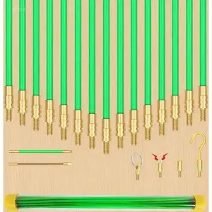 Glow-in-the-Dark Electrical Wire Pulling Kit, Flexible Fiberglass Fish Tape with Hook and Hole, 21 ft Green Push Rod for Conduit, Reusable Wire Running Tool, Durable Cable Snake for Electricians