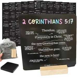 52 Scripture Cards, Bible Verse Mapping Cards, Scripture Memory with Wood Stand, Christian Bible Trivia Memory Card Crafts Set, Vertical Cards, Quote Cards