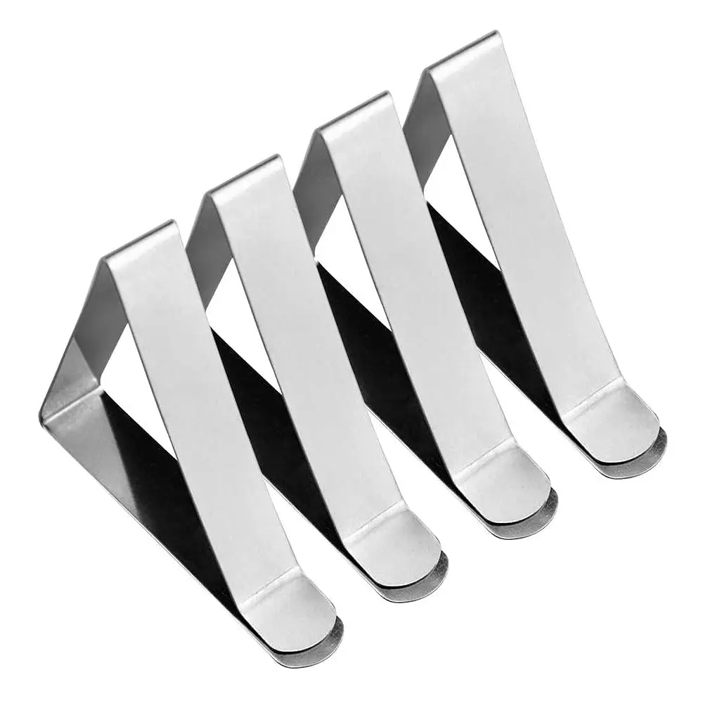 Stainless Steel Tablecloth Clips, 4-Pack Silver Push-On Clamps with Heavy-Duty Adjustable Grip for Outdoor Parties, Picnics (Baby & Maternity Diapering Area Use Compatibility)