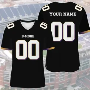 Personalized B-More Football Jersey, Custom Name Number Shirt, Black Purple Gold Game Day Outfit CAX