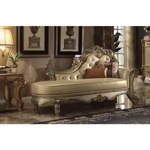 Acme 96485 Vendome ii gold patina finish wood gold faux leather chaise lounger