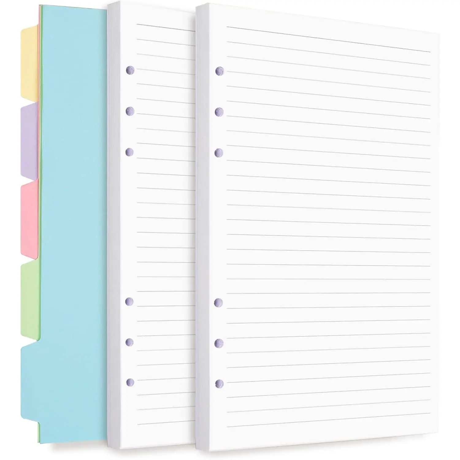 A5 Refill Paper for Planner Inserts, 6 Ring Loose Leaf Lined Paper With Binder Dividers, 240 Pages for Budget Planner Journals Notebook (White Paper)