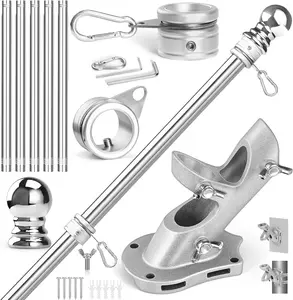 Flag Pole Kit- Stainless Steel 6 FT Flag Poles with1 Inch Metal 360° Rotating Flag Pole Rings Clip, Two-Position Flag Pole Holder Brackets Mounting for Outside House Outdoor Porch (6 FT-Sliver)