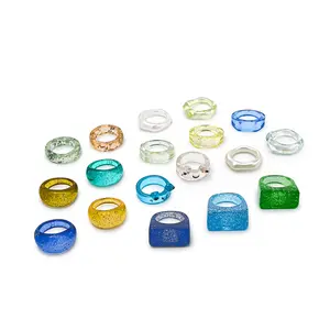 Viva Joya Resin Acrylic Plastic Knuckle Rings for Women, Chunky Trendy Colorful Stackable Jewelry, Statement Dome Thick Rings, Bulk Set