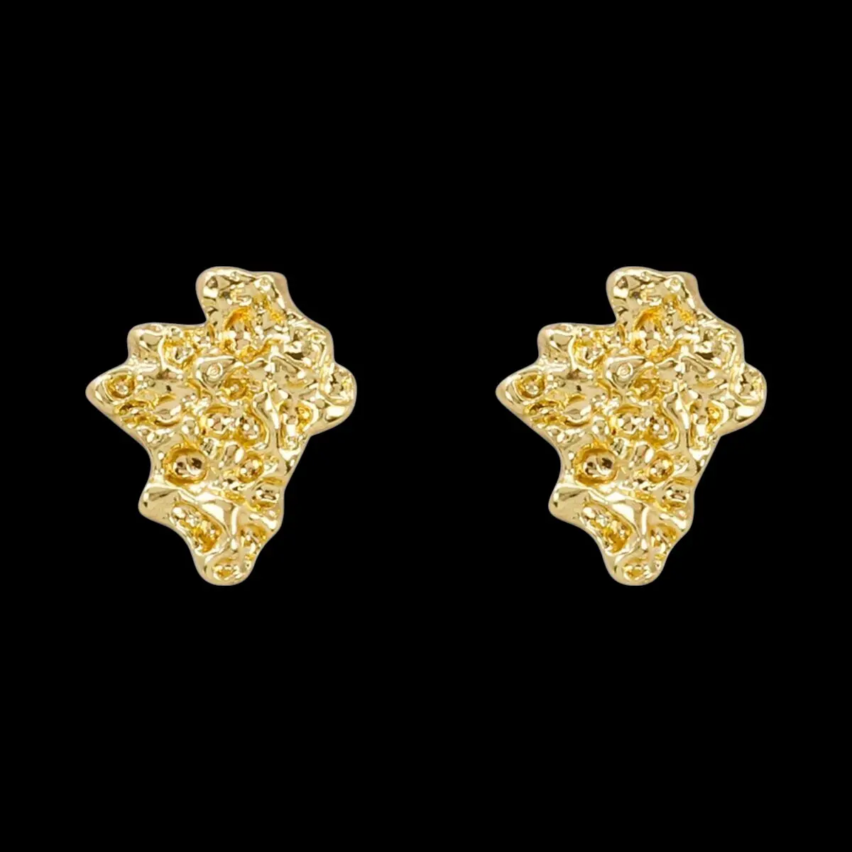 MaxBling81 Gold-Plated Nugget Stud Earrings for Men & Women, 15x12mm High Quality Hip Hop Style Jewelry with Surgical Steel Post, High Quality Earrings, Gold Nugget Earring
