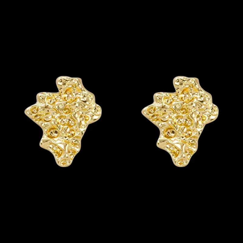 MaxBling81 Unisex Alloy Nugget Earrings Studs - 15x12mm Gold-Plated Chunky Jewelry, Surgical Steel Post, Decorative, Casual Daily Sparkle Hip Hop Costume Accessories