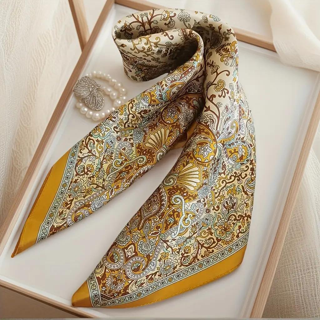 Women’s imitation silk scarf, headband, neck scarf, headscarf, silk scarf—elegant bow pattern; soft, breathable luxury neckband and hair accessories suitable for travel, parties, weddings, and holiday gifts.