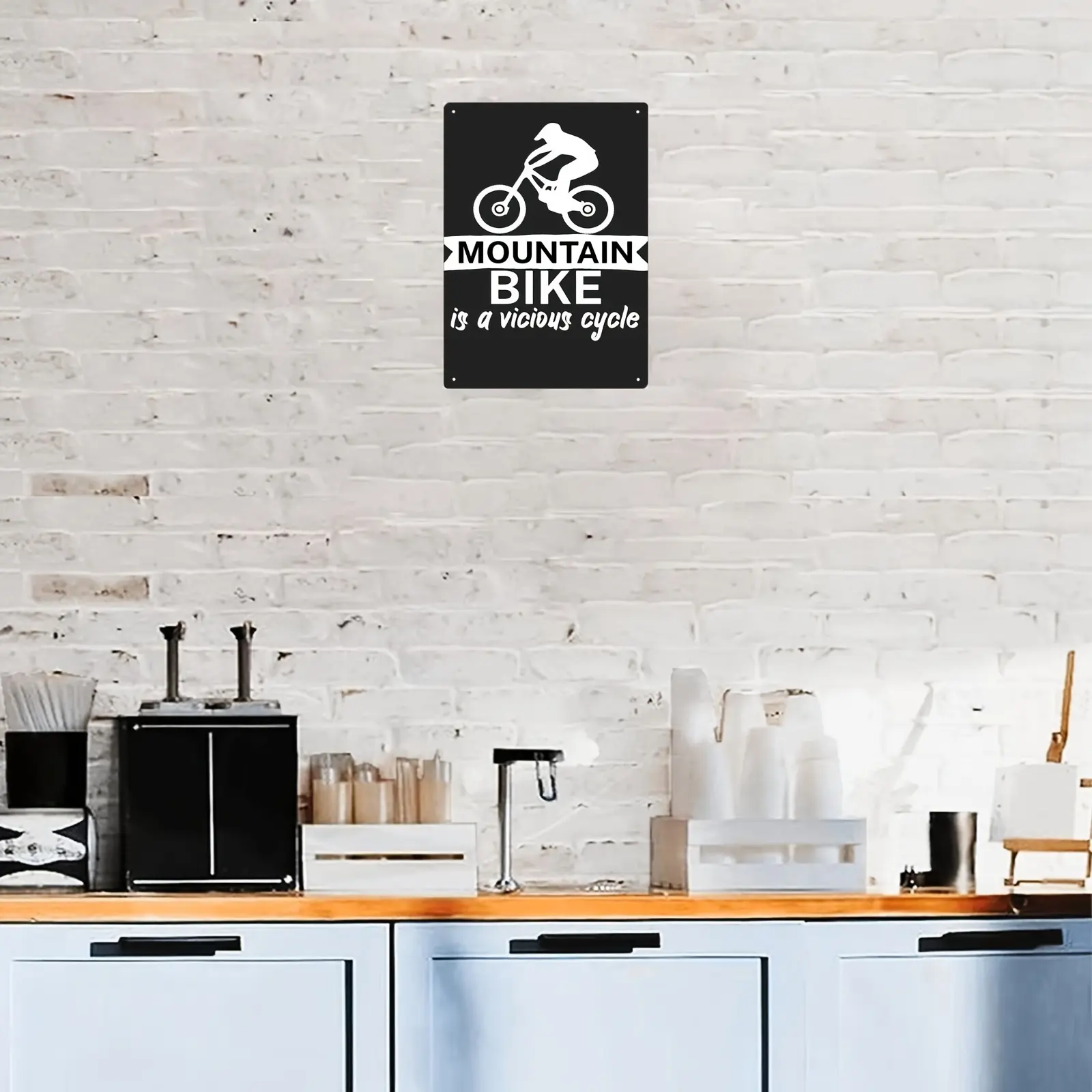 Iron Mountain Bike Wall Art Sign - Durable Metal Poster with "Mountain Bike is a vicious cycle" Quote - Weather-Resistant Wall Decor for Outdoor, Living Room, Bedroom, Office - 7.87x11.81inch