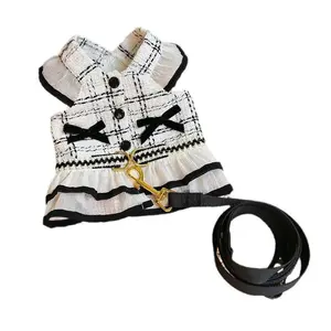 New Spring & Summer Pet Clothes, Small Fragrance Style Dress, Harness & Leash Set for Cats & Dogs, Teddy & Bichon Summer Outfit