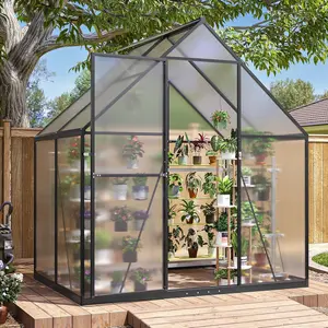 Aoxun 4x6 FT Outdoor Greenhouse, Polycarbonate Greenhouse with Aluminum Frame, Walk-in Green House with Roof Vent, Ground Nails, Lockable Door for Garden Backyard, Patio, Lawn,Quick-Installation