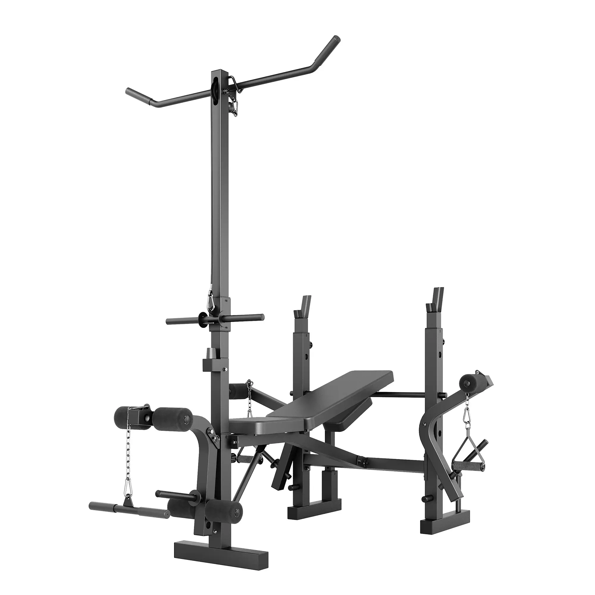 Multifunctional Home Gym Weight Bench with Lat Pulldown and Preacher Curl, Heavy Duty Strength Training Station for Full Body Workouts