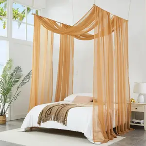 Set of 2 Caramel Gold Canopy Bed Curtains in 55 x 216 Inch Size. 2 Queen Bed Canopy Curtains Can Be Turned Into Bed Scarves, Kids Bed Tent, Bed Canopy for Girls. BF Double Gold 216"