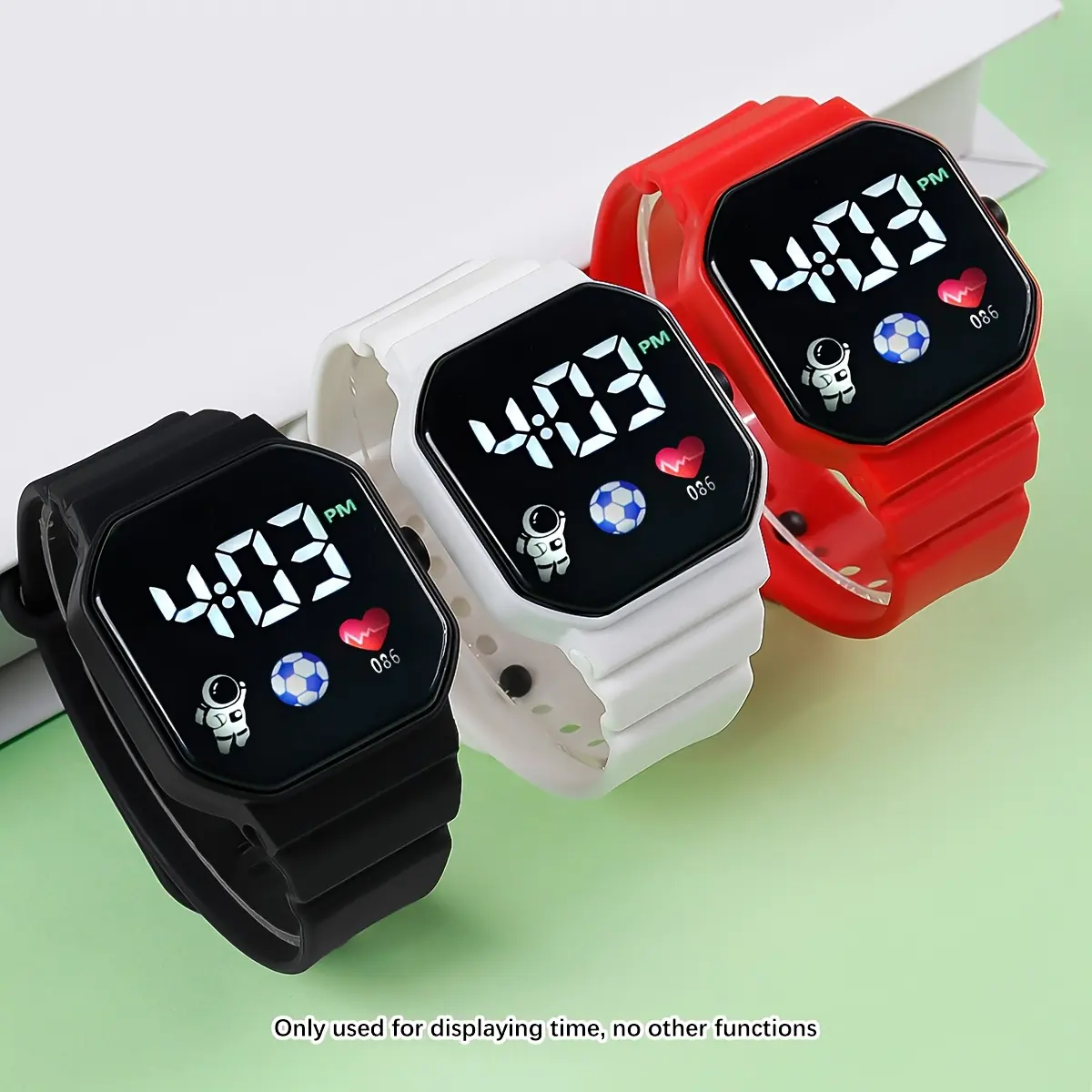 3PCS casual Square Student Electronic Watch with LED Large Digital Suitable for Sports casual Teenagers Unisex Electronic Wristwatch