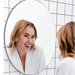 High-Definition Oval Shape Wall Mirror, Frameless Design Makeup Mirror for Living Room Bedroom Bathroom, Flat Shaving Mirror, Hanging Decorative Mirror