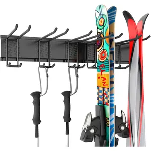 Ski Rack Wall Mount, Ski Holders For Wall, Rack For Garage, Snowboard Storage, Gear Hanger, Organizer, Grabber, Indoor, Store 5 Pairs, 270 lbs Capacity, 32 x 4 Inch, Steel