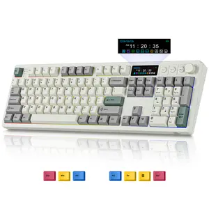 BOYI K104Pro Mechanical Keyboard with 2.2" Screen&Media Knob,QMK/VIA Custom BT5.0/2.4GHz/Type-C Gasket Mounted Hot Swap RGB Full Size Creamy Wireless Keyboard NKRO Gaming Keyboard