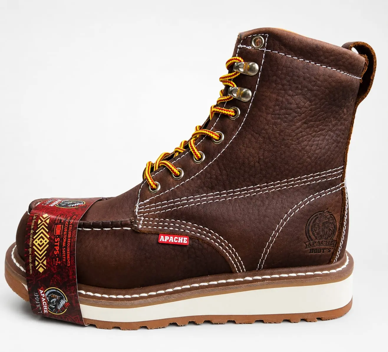 Mens work boots 8" steel toe protection genuine leather / botas de trabajo de hombre Apache 8" con casquillo de acero piel genuina