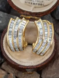 Vintage Geometric Copper Zircon Earrings, Ear Cuffs, Fashionable Women's Party Jewelry, Elegant Gift for Holidays