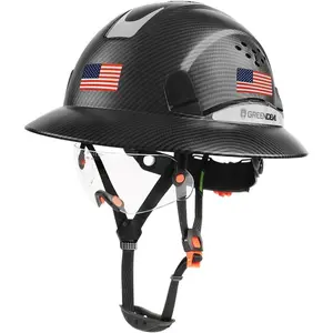 Full Brim Hard Hat Vented Construction Safety Helmet Cascos De Construccion ABS Work Hardhat for Men Women 6 Point Ratchet Suspension with Visor, Reflective Safety