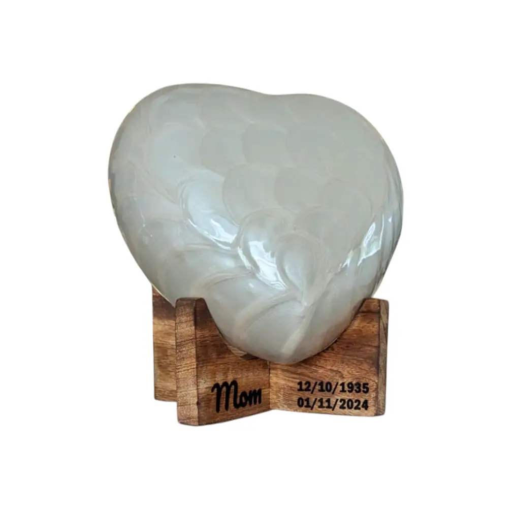 Devine White Heart Cremation Urn & Keepsake - High Gloss Finish (Small, Medium, Large)