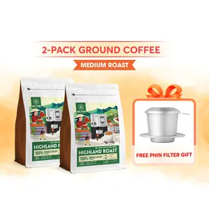 Highland Roast – Arabica Coffee Ground with Vietnamese Phin Filter (1.1 lb/2 Pack)