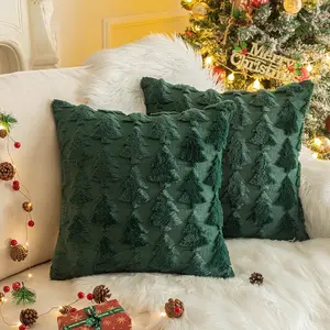 1Pcs / 2Pcs Christmas Tree Pattern Throw Pillow Cover 45x45cm(18x18inch), Soft Faux Fur Pillow Cover, Fluffy Plush Pillow Case for Farmhouse Halloween Home Office Dormitory Decor(Green)