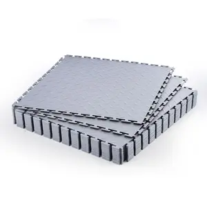 VEVOR Garage Floor Tiles Interlocking, 16 Pack 20.2 x 20.2 x 0.2 in Interlocking Modular Garage Flooring Tiles, Diamond Plate Slip-Resistant PVC Mats for Workshop,Warehouse,Tool Room, Light Gray