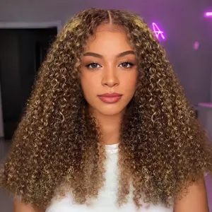 LC LUXURY HAIR 3-in-1 Kinky Curly Half Wig – 250% Full Human Hair Highlight P4/27B | Seamless Blend, Glueless,Invisible Hairline