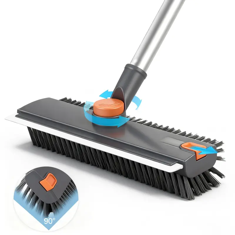 2026 New Sturdy 3-in-1 Adjustable Scrub Brush - Heavy-Duty PVC Body, Long Handles, Extended Grip, Hidden Hooks, Scrape-Scrub-Sweep, No-Bending Multifunctional Floor Cleaning Tool, Cleaning Tools for Housekeeping